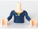 Part No: FTGpb050c01  Name: Torso Mini Doll Girl Dark Blue with Gold Trim Pattern, Light Nougat Arms with Hands with Dark Blue Sleeves, Gold Band (Disney Princess Merida)