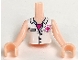 Part No: FTGpb052c01  Name: Torso Mini Doll Girl White Blouse Top with Pocket, Buttons, Open Collar, and Magenta Cross Logo over Shirt Pattern, Light Nougat Arms with Hands