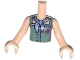 Lot ID: 405355010  Part No: FTGpb056c01  Name: Torso Mini Doll Girl Sand Green Top with Magenta Cross Logo and Lavender Scarf Pattern, Light Nougat Arms with Hands