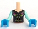 Part No: FTGpb058c01  Name: Torso Mini Doll Girl Black Top with Flower Pattern, Light Aqua Sleeves and Dark Azure Gloves