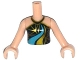 Lot ID: 363433233  Part No: FTGpb085c01  Name: Torso Mini Doll Girl Dark Blue Halter with Gold Trim and Triangles and Medium Azure and Gold Curved Stripes Pattern, Light Nougat Arms with Hands