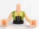 Part No: FTGpb093c01  Name: Torso Mini Doll Girl Lime Vest over Black and Gold Top with Flower and Necklace Pattern, Light Nougat Arms with Hands