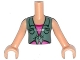 Lot ID: 376531105  Part No: FTGpb095c01  Name: Torso Mini Doll Girl Sand Green Knotted Blouse Top over Magenta and Pink Striped Shirt Pattern, Light Nougat Arms with Hands