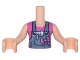 Part No: FTGpb104c01  Name: Torso Mini Doll Girl Sand Blue Overalls with Ruler and Pen in Pocket over Dark Pink Sleeveless Shirt, Bow Pattern, Light Nougat Arms with Hands