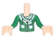 Part No: FTGpb113c01  Name: Torso Mini Doll Girl Green Sweater and Scarf and White Pom Poms Pattern, Light Nougat Arms with Hands with Green Long Sleeves