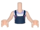 Part No: FTGpb119c01  Name: Torso Mini Doll Girl Dark Blue Overalls with Magenta Buckles over White and Lavender Striped T-Shirt Pattern, Light Nougat Arms with Hands