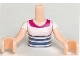 Part No: FTGpb121c01  Name: Torso Mini Doll Girl White Strapless Top over Magenta Tank Top, Sand Blue Stripes Pattern, Light Nougat Arms with Hands with White Short Sleeves
