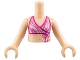 Part No: FTGpb128c01  Name: Torso Mini Doll Girl Dark Pink and White Bikini Top with Magenta Edges Pattern, Light Nougat Arms with Hands