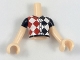 Part No: FTGpb142c01  Name: Torso Mini Doll Girl White Blouse Top with Red and Black Diamond Checkered Pattern, Light Nougat Arms with Hands with Black Sleeves