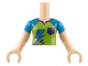 Part No: FTGpb176c01  Name: Torso Mini Doll Girl Lime Top with Dark Azure Lightning, Dark Purple Pocket Pattern, Light Nougat Arms with Hands with Dark Azure Sleeves