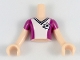 Part No: FTGpb179c01  Name: Torso Mini Doll Girl Magenta Soccer / Football Jersey with White Front, Star Logo Pattern, Light Nougat Arms with Hands with Magenta Sleeves