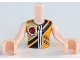 Part No: FTGpb182c01  Name: Torso Mini Doll Girl Bright Light Orange Vest with Zippers, Black Stripes and Gold Panel with Rose Pattern, Light Nougat Arms with Hands