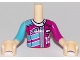 Lot ID: 369699963  Part No: FTGpb201c01  Name: Torso Mini Doll Girl Magenta and Medium Azure Racing Jacket Pattern, Light Nougat Arms with Hands with Medium Azure Right Sleeve, Magenta Left Sleeve