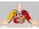 Lot ID: 380014313  Part No: FTGpb202c01  Name: Torso Mini Doll Girl Red and Yellow Racing Jacket Pattern, Light Nougat Arms with Hands with Yellow Right Sleeve, Red Left Sleeve