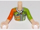 Part No: FTGpb203c01  Name: Torso Mini Doll Girl Lime and Orange Racing Jacket Pattern, Light Nougat Arms with Hands with Orange Right Sleeve, Lime Left Sleeve