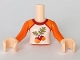 Part No: FTGpb207c01  Name: Torso Mini Doll Girl Orange Shirt with White Front and Acorns with Leaves Pattern, Light Nougat Arms with Hands with Orange Sleeves