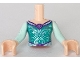 Part No: FTGpb210c01  Name: Torso Mini Doll Girl Dark Turquoise Top with Silver Starfish Ornate Pattern, Light Nougat Arms with Hands with Light Aqua Sleeves