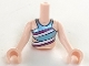 Part No: FTGpb236c01  Name: Torso Mini Doll Girl Metallic Light Blue Swimsuit Top with Magenta and White Diagonal Stripes Pattern, Light Nougat Arms with Hands
