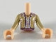 Part No: FTGpb247c01  Name: Torso Mini Doll Girl White Shirt, Tan Jacket with Gold and Dark Purple Design Pattern, Light Nougat Arms with Hands with Tan Sleeves