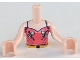 Part No: FTGpb252c01  Name: Torso Mini Doll Girl Top with Coral Halter Top, Bright Light Green Leaves and Yellow Belt Pattern, Light Nougat Arms with Hands