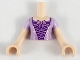 Part No: FTGpb291c01  Name: Torso Mini Doll Girl Lavender Top with Metallic Pink Lacing and Bow Pattern, Light Nougat Arms with Hands with Lavender Sleeves
