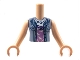 Part No: FTGpb302c01  Name: Torso Mini Doll Girl Medium Lavender Top with White Birds and High Neckline, Sand Blue Vest Pattern, Light Nougat Arms with Hands