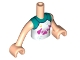 Lot ID: 320467049  Part No: FTGpb305c01  Name: Torso Mini Doll Girl White Raglan Top with Dark Pink Dog and Light Aqua and Bright Light Orange Paw Prints Pattern, Light Nougat Arms with Hands