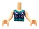 Part No: FTGpb315c01  Name: Torso Mini Doll Girl Dark Blue Cat Tank Top, Metallic Pink Cat Face, Dark Turquoise Collar and Belt Pattern, Nougat Arms with Hands
