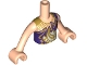 Part No: FTGpb320c01  Name: Torso Mini Doll Girl Dark Purple and Gold Top Pattern, Light Nougat Arms with Hands