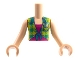 Part No: FTGpb322c01  Name: Torso Mini Doll Girl Lime and Bright Green Plaid Shirt over Magenta T-Shirt Pattern, Light Nougat Arms with Hands