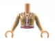Part No: FTGpb348c01  Name: Torso Mini Doll Girl, Tan Jacket with Gold and Medium Lavender Flowers, Dark Purple Trim, Pendant Necklace, White Shirt Pattern, Light Nougat Arms with Hands with Tan Long Sleeves