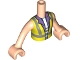 Part No: FTGpb367c01  Name: Torso Mini Doll Girl Neon Yellow Safety Vest with Recycling Logo over Medium Lavender and White Shirt Pattern, Light Nougat Arms with Hands
