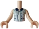 Part No: FTGpb427c01  Name: Torso Mini Doll Girl Light Aqua Sleeveless Vest with Dark Blue Pockets, Buttons and Collar, and Metallic Pink Branches over White Shirt Pattern, Light Nougat Arms with Hands