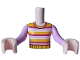 Part No: FTGpb489c01  Name: Torso Mini Doll Girl Bright Pink, Magenta, White and Yellow Striped Sweater Pattern, Light Nougat Arms with Hands with Bright Pink Long Sleeves