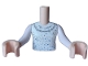 Part No: FTGpb490c01  Name: Torso Mini Doll Girl White Dress Top with Dark Bluish Gray Ruffles and Metallic Light Blue and Silver Sparkles Pattern, Light Nougat Arms with Hands with White Long Sleeves