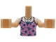 Part No: FTGpb508c01  Name: Torso Mini Doll Girl Bright Pink Tank Top with Dark Azure Flowers and Dark Blue Necklace with Music Note over White T-Shirt Pattern, Light Nougat Arms with Hands with White Short Sleeves