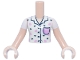 Part No: FTGpb515c01  Name: Torso Mini Doll Girl White Pajama Top with Hearts, Bright Pink Pocket, and Dark Blue Trim and Buttons Pattern, Light Nougat Arms with Hands with White Short Sleeves