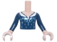 Part No: FTGpb516c01  Name: Torso Mini Doll Girl Dark Blue Dress Top with Metallic Light Blue Snowflake and White Fur Collar with Metallic Pink Dots Pattern, Light Nougat Arms with Hands with Dark Blue Long Sleeves