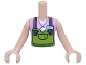 Part No: FTGpb532c01  Name: Torso Mini Doll Girl Lime Overalls, Medium Nougat Straps, White Flower Pendant and Name Tag Over Bright Pink Sleeveless Top Pattern, Light Nougat Arms with Hands