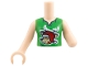 Part No: FTGpb544c01  Name: Torso Mini Doll Girl Bright Green Sleeveless Top with Black Buttons, Medium Nougat and Tan Reindeer with Red Santa Hat on White Background Pattern, Light Nougat Arm Left, Light Nougat Arm with Hand Right