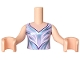 Part No: FTGpb549c01  Name: Torso Mini Doll Girl Sleeveless Dress Top with Dark Purple, Metallic Light Blue and White Collar and Curved Lines Pattern, Light Nougat Arms with Hands