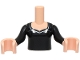 Part No: FTGpb551c01  Name: Torso Mini Doll Girl Black Dress Top, Dark Silver Trim Around Neck Pattern, Light Nougat Arms with Hands with Black Long Sleeves