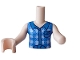 Part No: FTGpb553c01  Name: Torso Mini Doll Blue and Bright Light Blue Tied Flannel Vest with Black Outline Pocket Pattern, Light Nougat Arm Left, Light Nougat Arm with Hand Right