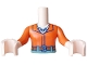 Part No: FTGpb566c01  Name: Torso Mini Doll Girl Reddish Orange Shirt, Gold Necklace, Dark Orange Belt with Silver Buckle, Sand Green Trousers with Loops Pattern, Light Nougat Arms with Hands