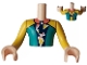 Part No: FTMpb076c01  Name: Torso Mini Doll Man Dark Turquoise, Yellow and Dark Blue Wetsuit with Coral Collar, Yellow and Coral Triangles and Dolphin / Whale Logo on Back Pattern, Light Nougat Arms with Hands