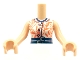 Part No: FTWpb003c01  Name: Torso Mini Doll Woman White Top with Coral Leaves, 2 Dark Blue Belts with Silver Buckles Pattern, Light Nougat Arms with Hands