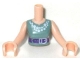 Part No: FTWpb054c01  Name: Torso Mini Doll Woman Sand Green Vest Top with White Necklace and Dark Purple Belt Pattern, Light Nougat Arms with Hands
