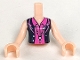Lot ID: 391944097  Part No: FTWpb131c01  Name: Torso Mini Doll Woman Dark Blue Vest Open with Light Aqua Buttons over Dark Pink Shirt with Collar, Long Necklace with Star Pattern, Light Nougat Arms with Hands