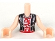 Part No: FTWpb188c01  Name: Torso Mini Doll Woman Black Vest over Red Shirt with Cherries, Short Necklace Pattern, Light Nougat Arms with Hands