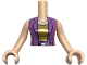 Part No: FTWpb376c01  Name: Torso Mini Doll Woman Medium Lavender Open Vest with Buttons over Gold Top, Dark Blue Belt, Silver Buckle and Necklace Pattern, Light Nougat Arms with Hands